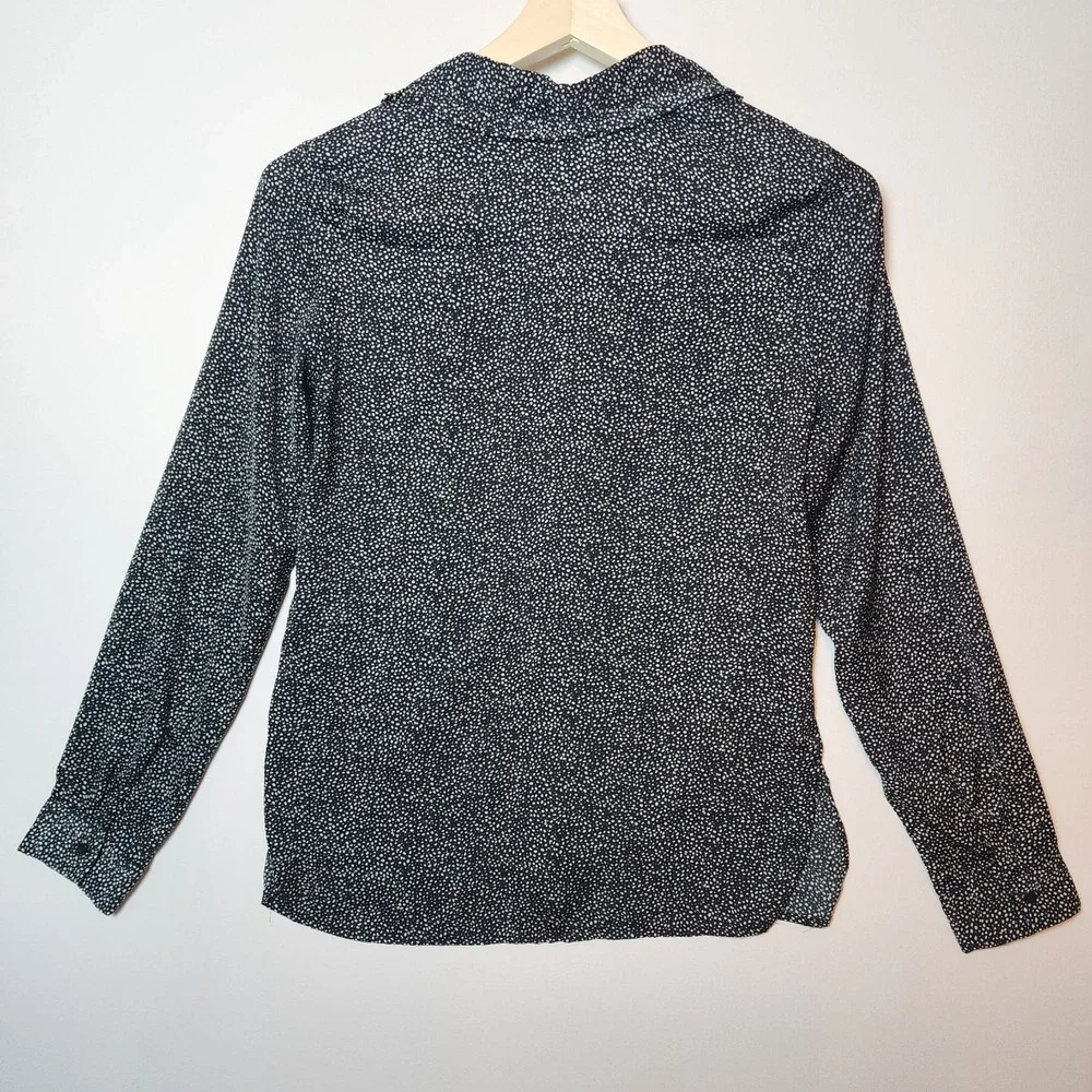 HM Black White Micro Dot Print Long Sleeve Button Down Blouse Size 2 - Picture 7 of 7